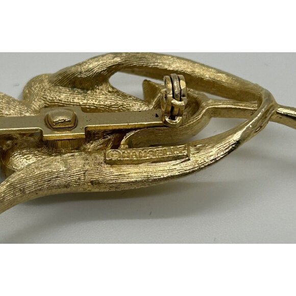 Mamselle Floral Brooch Faux Pearl Freesia Gold-Tone Leaf Finish Vintage Jewelry - Picture 5 of 10